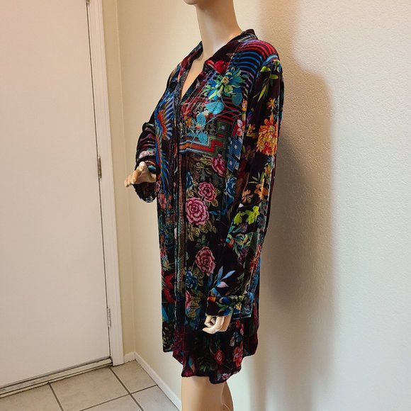 JOHNNY WAS SILK VELVET DREAM FLORAL PRINT EASY TUNIC SHIRT TOP 1X - Picture 4 of 7